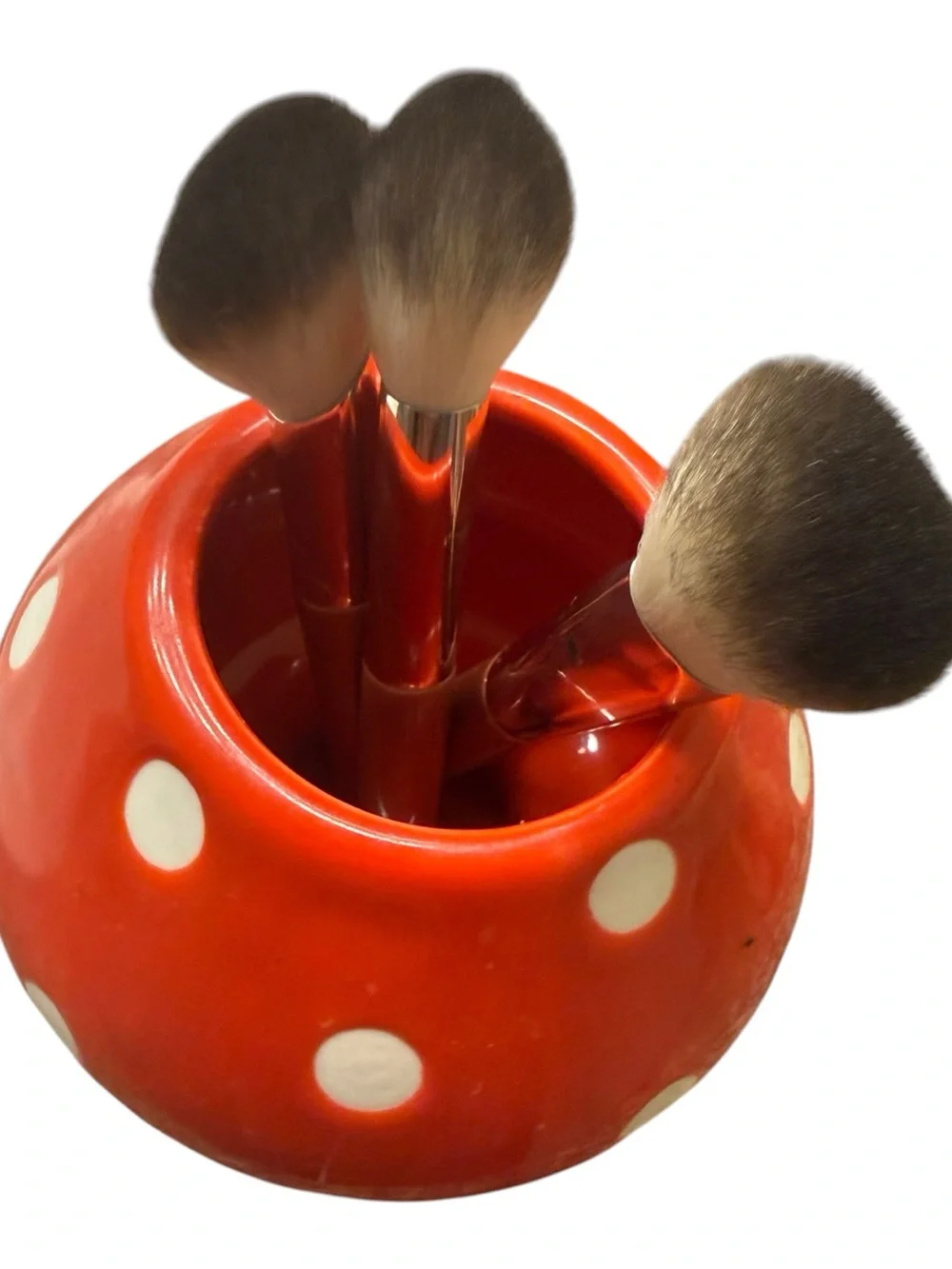 Red Mushroom Polka Dot Ceramic Brush Holder (brush not included)